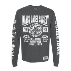 Black long-sleeve t-shirt featuring Black Label Society artwork, BLS Hellriding Worldwide design