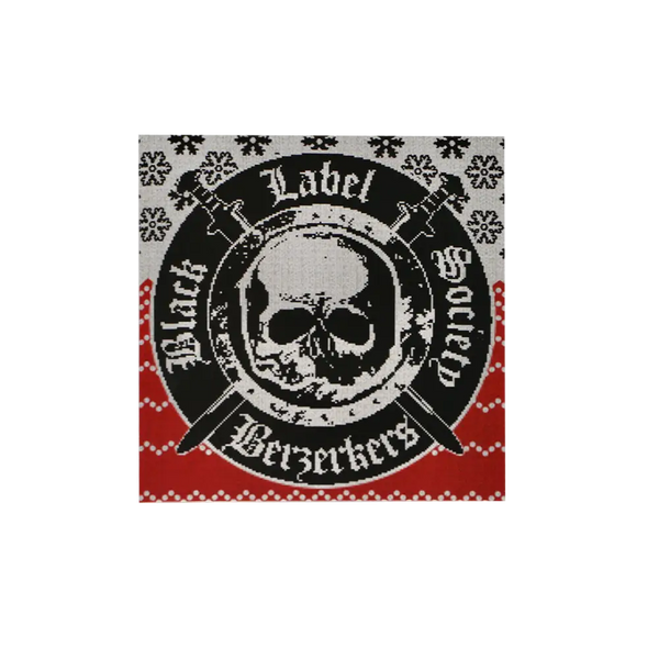 Skull emblem in knitted design on BLS Odin Force holiday card