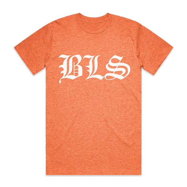 Orange tee featuring white BLS text, perfect for the BLS Summer 2024 collection