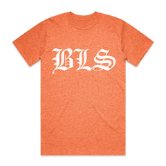 Orange tee featuring white BLS text, perfect for the BLS Summer 2024 collection