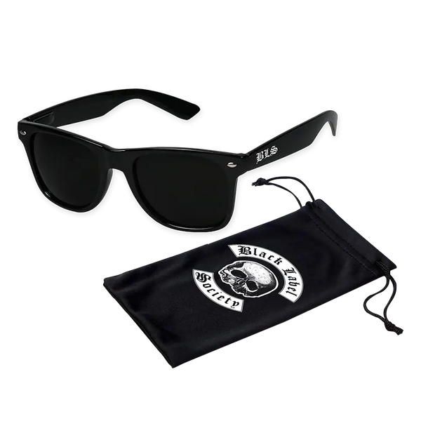 Black Wayfarer-style sunglasses with a matching pouch from BLS Summer 2024 collection