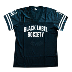 Black Jersey-style T-shirt featuring Black Label Society design for BLS WMNS 98 Football Jersey