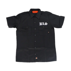 Black short-sleeved BLS Workshirt with embroidered logo on the chest