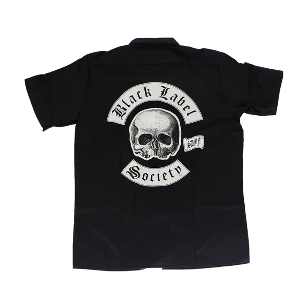 Black BLS Workshirt featuring a skull logo and Black Label Society text on the back