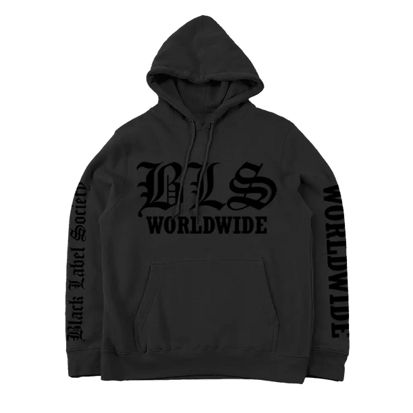 Black hoodie featuring BBS WORLDWIDE text for Worldwide Black Friday promotion