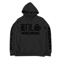 Black hoodie featuring BBS WORLDWIDE text for Worldwide Black Friday promotion