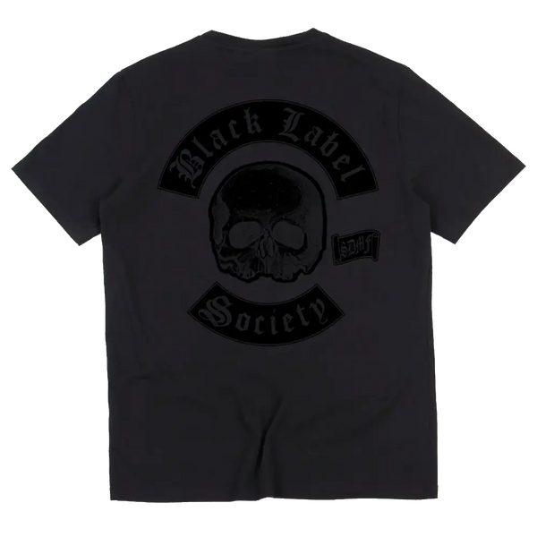 Black t-shirt featuring skull logo and text design for BLS Worldwide Black Friday Tee