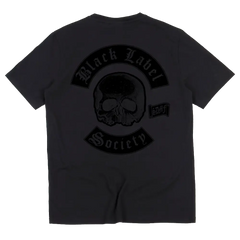 Black t-shirt featuring skull logo and text design for BLS Worldwide Black Friday Tee