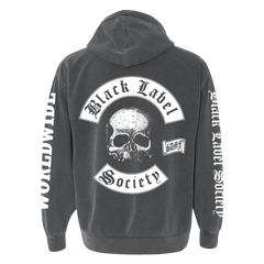 Black hoodie sweatshirt with skull logo and Black Label Society text design, BLS Worldwide