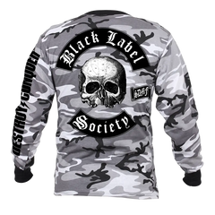 BLS Worldwide Winter Camo Long Sleeve Tee with skull design and Black Label Society text