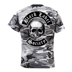 Camouflage winter camo tee featuring skull logo and Black Label Society text on back