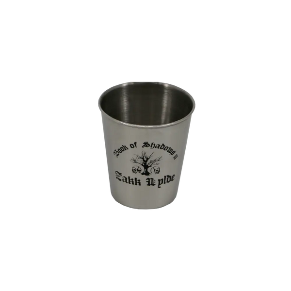 Stainless steel BOS Metal Shot Glass with engraved tree design and custom text