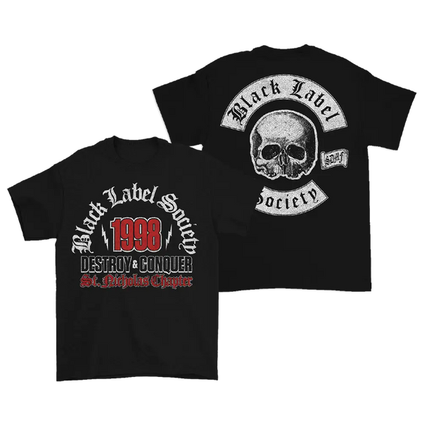 Black Label Society Black T-shirt with skull design, Destroy and Conquer Nicholas Chapter Tee