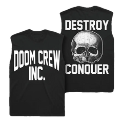 Two Doom Crew Black Athletic Muscle Tees with white text and skull graphic