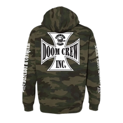 Camouflage hoodie featuring Doom Crew Inc. logo, perfect for Doom Crew Forest style