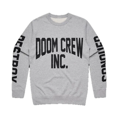 Gray Athletic Crewneck featuring DOOM CREW INC. in bold black letters for style