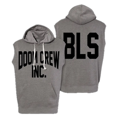 Gray Hooded Sweatshirts with Black Text for Doom Crew Grey Athletic Sleeveless Hoodie