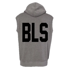 Gray sleeveless hoodie featuring BLS print for Doom Crew Grey Athletic wear