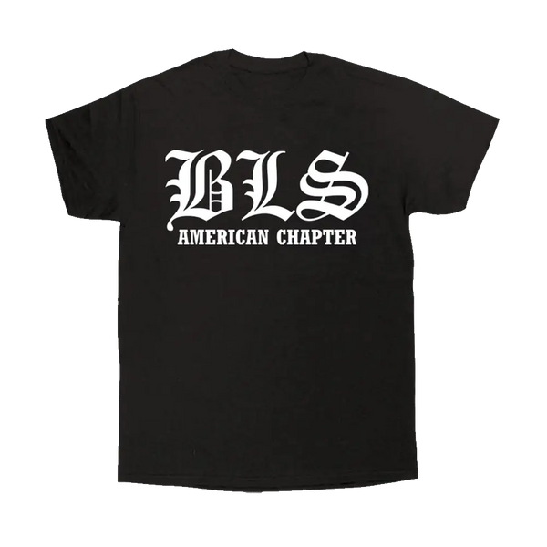 Black Doom Crew American Chapter Tee with white text for stylish streetwear