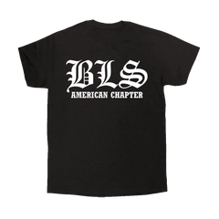 Black Doom Crew American Chapter Tee with white text for stylish streetwear