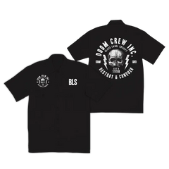 Black short-sleeved Doom Crew Destroy & Conquer workshirt with skull design