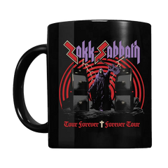 Black coffee mug with Zakk Sabbath design, red and purple text, Doomed Forever Mug