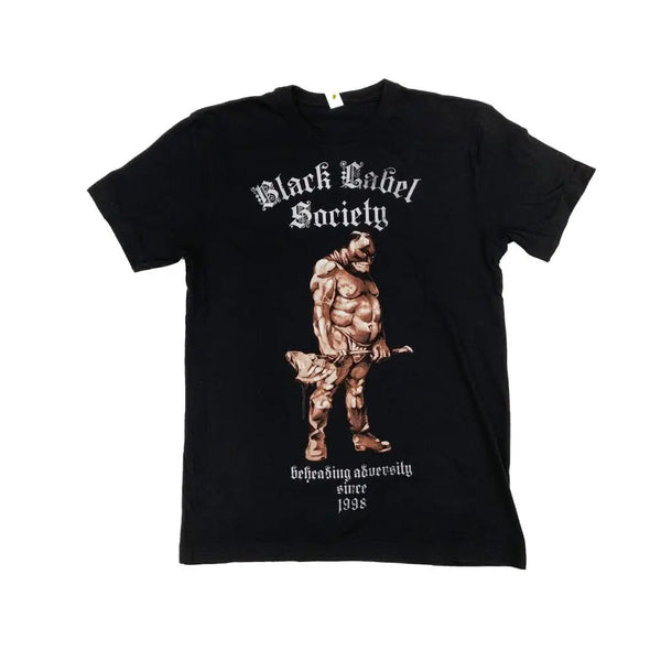 Black t-shirt with muscular figure and Black Label Society, featuring executioner beheading adversity