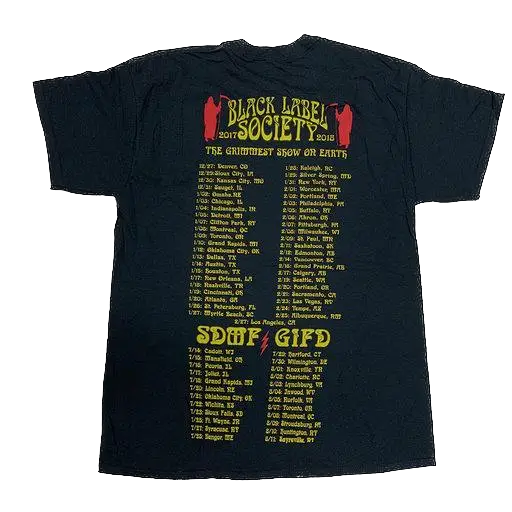 Black Label Society Grimmest Show On Earth Tour Tee with tour dates on back