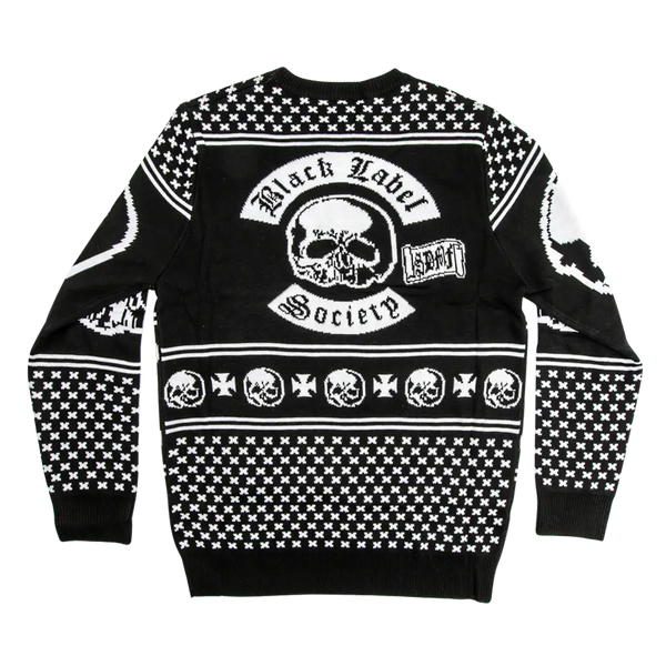 Black and white Jacquard Skully Sweater with skull design and checkered patterns