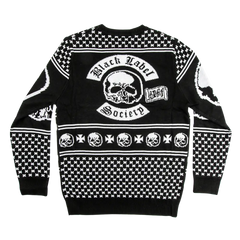 Black and white Jacquard Skully Sweater with skull design and checkered patterns