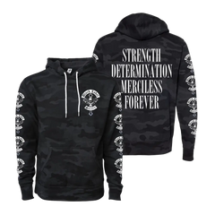 Mafia Crest Black Camo Pullover Hoodie featuring skull graphics and bold text design