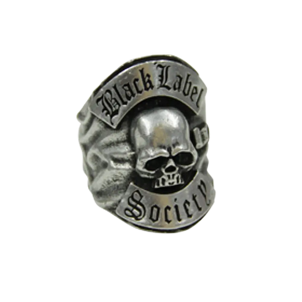 Silver-toned Official BLS Ring with skull design and Black Label Society text