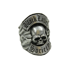 Silver-toned Official BLS Ring with skull design and Black Label Society text