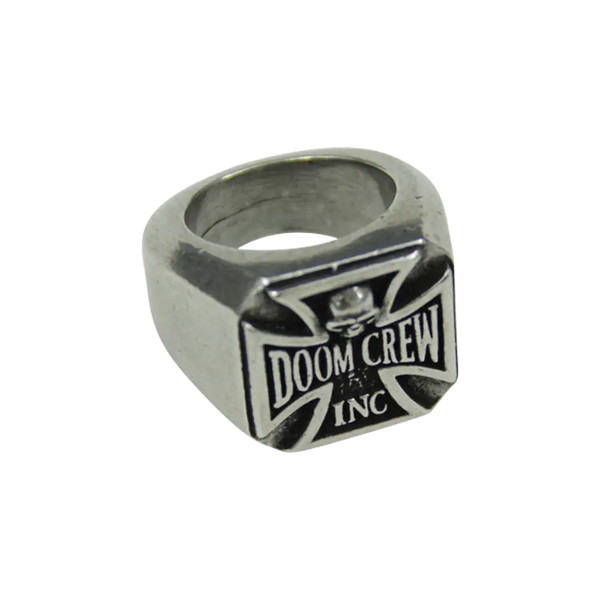 Silver ring featuring the emblem of Official Doom Crew for collectors and fans