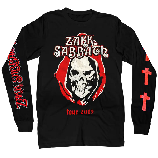 Black long-sleeved t-shirt with Reaper Face logo from Zakk Sabbath tour 2019 design