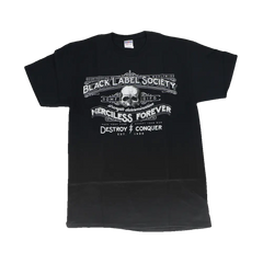 Black Label Society SDMF Old Crest Tee featuring white skull and text design