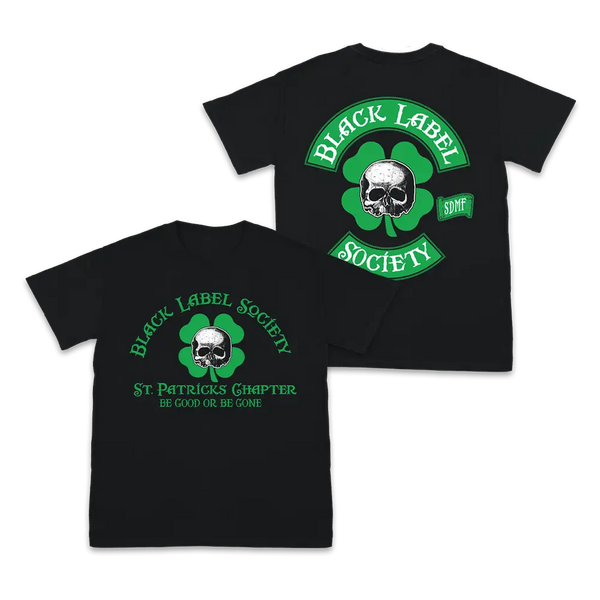 Black Label Society skull and shamrock design on SDMF St. Patricks Day Tee