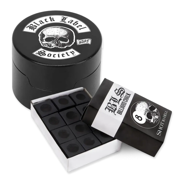 Black container with skull lid and chalk in Shot To Hell Billiards Accessories Bundle