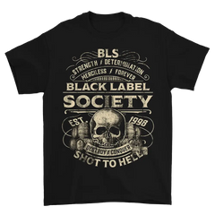 Black Label Society Shot To Hell SDMF Tee featuring vintage-style skull design