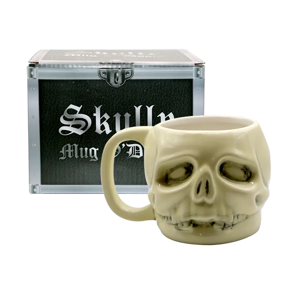 Ceramic Skully Mug O’Doom shaped like a human skull, perfect for Black Label Society fans