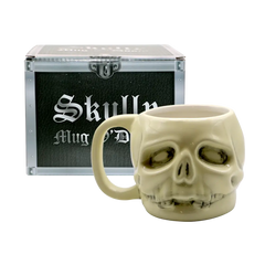 Ceramic Skully Mug O’Doom shaped like a human skull, perfect for Black Label Society fans