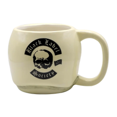 Cream-colored Skully Mug O’Doom featuring black skull logo and Black Label Society text