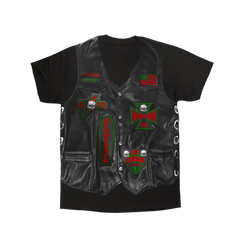 Black St. Nicholas Chapter Faux Vest Tee featuring printed leather biker vest design