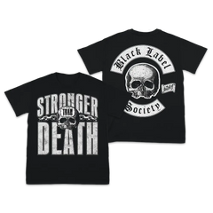 Two black death chains tees featuring skull designs and bold text