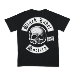 Black T-shirt with skull logo and Black Label Society text, Stronger Than Death Chains Tee