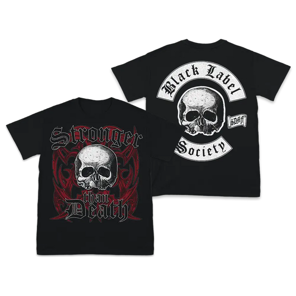 Two black Death Colors Tees with skull designs and printed text