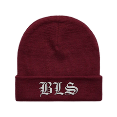 Burgundy knit beanie with BLS embroidered, perfect for a stylish death maroon outfit