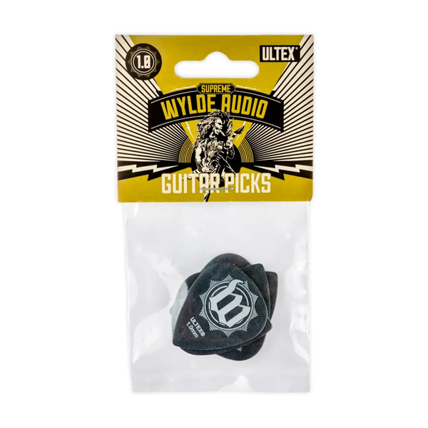 Wylde Audio Ultex Guitar Pick Sets featuring bold yellow and black packaging design