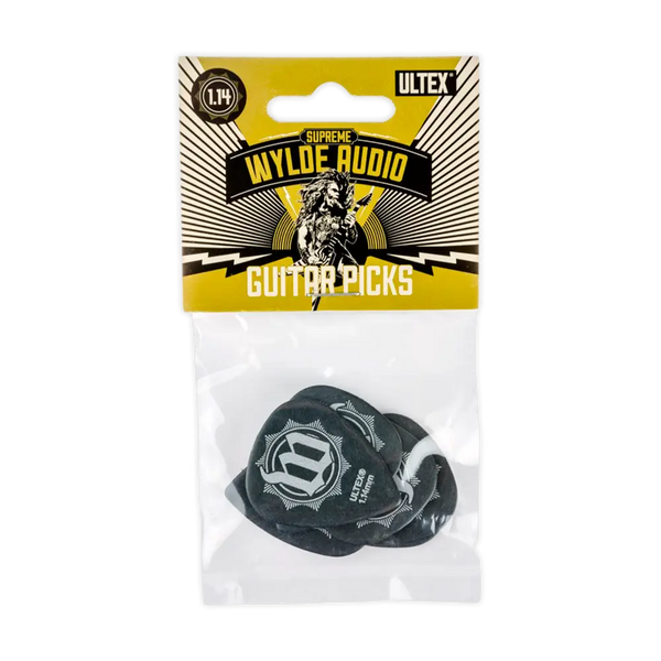 Myloe Audio Ultex Guitar Pick Sets featuring yellow and black muscular design