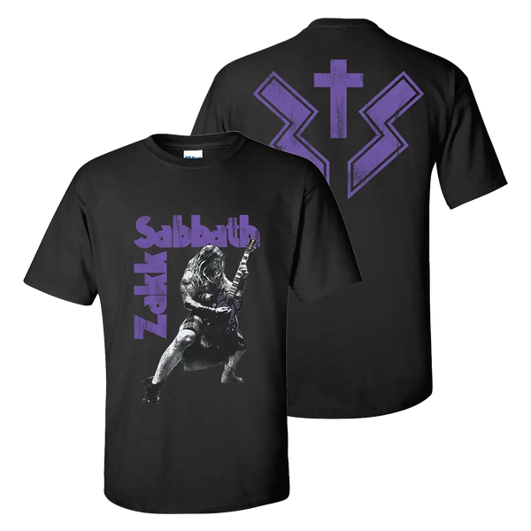 Black T-shirt featuring purple Black Sabbath graphics, Zakk Sabbath 2024 Vol. 4 Tee